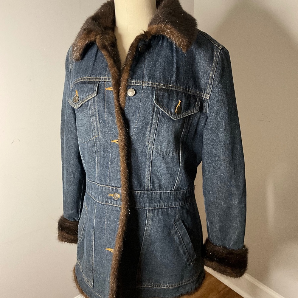 Faux Mink and Denim Jacket - Picture 1 of 8